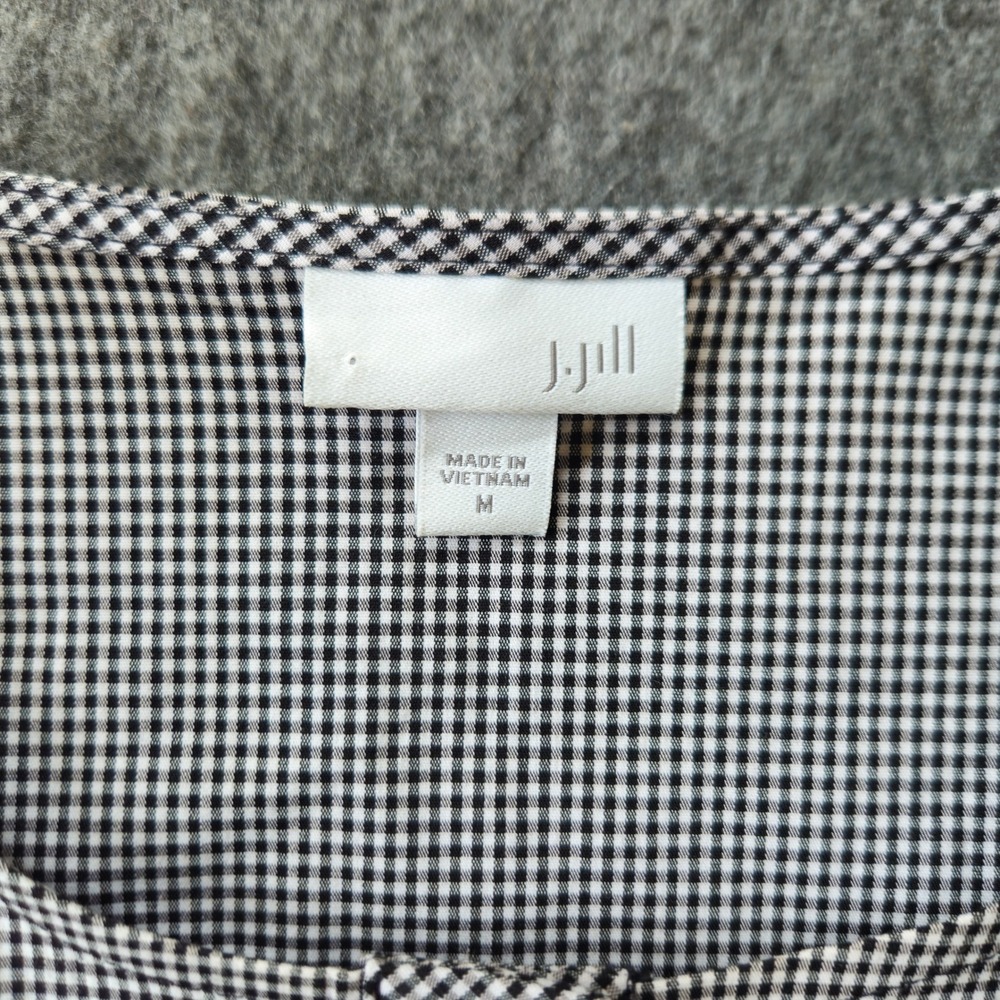 J. Jill Micro Gingham Black/White Tunic Button Front Size M Lagenlook Office EUC - Picture 4 of 11